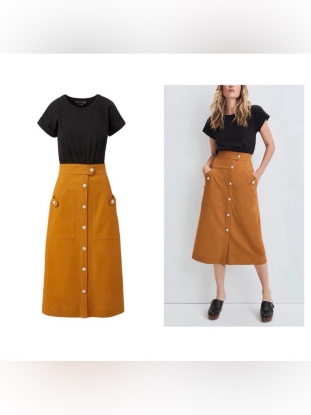 VERONICA BEARD Jeans Black Tan Larsen Shirt Mixed Media Button Skirt Dress S EUC